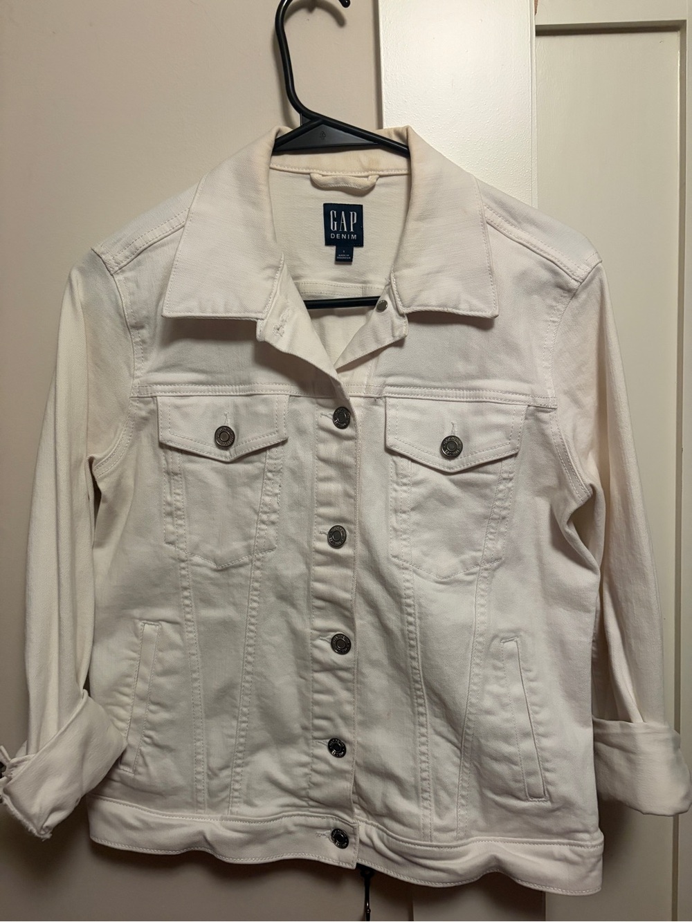 GAP Cream Denim Jacket with Button-Front